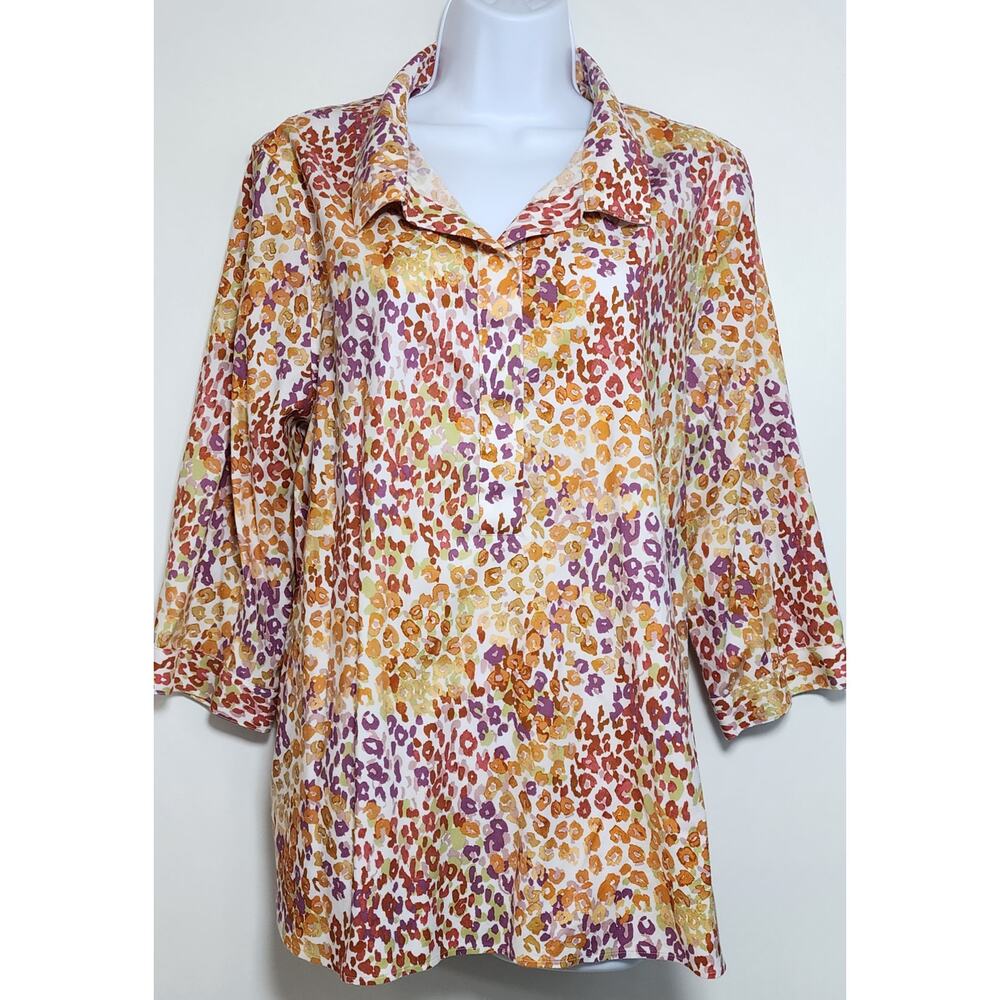 CHICO'S No Iron Chic Stretch‎ Animal Print Colorful Career Blouse 3